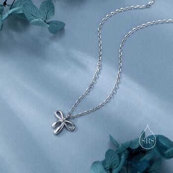 Extra Tiny Ribbon Bow Pendant Necklace In Sterling Silver, 5 of 12