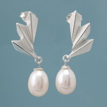 Geometric Silver And Pearl Earrings. Drop Earrings, 2 of 6