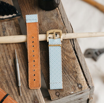 'Blue Tie' Leather Smartwatch Strap; Handmade Band, 6 of 8