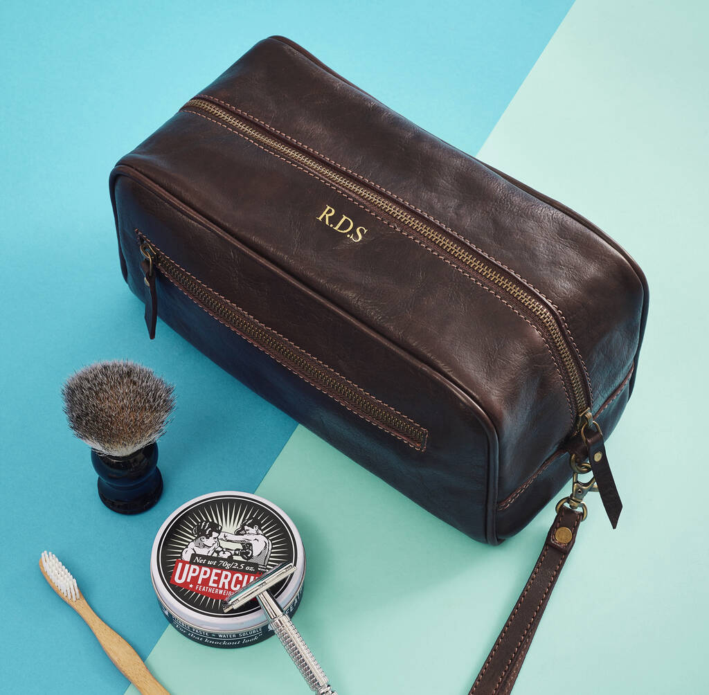 Mens Personalised Leather Wash Bag By Vida Vida