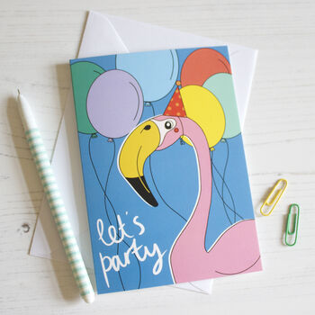 'Lets Party' Flamingo Birthday Card, 2 of 3