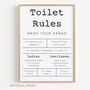 Toilet Rules Bathroom Wall Print, thumbnail 2 of 5