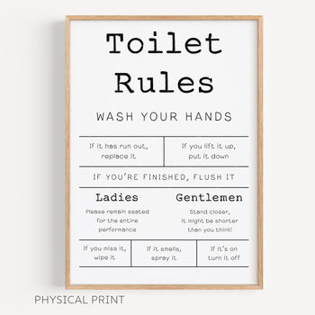 Toilet Rules Bathroom Wall Print, 2 of 5