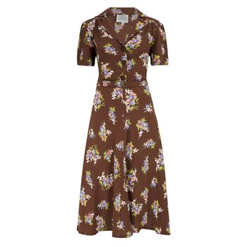 Lisa Dress In Brown Floral Vintage 1940s Style, 2 of 3