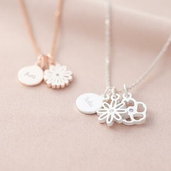 Birth Flower And Disc Personalised Necklace, 4 of 10