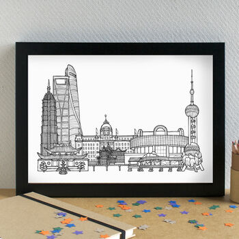 Shanghai Skyline Travel Art Print Unframed, 3 of 6