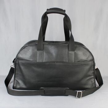 Black Leather Laptop Weekend Bag With Gunmetal Zip, 2 of 10