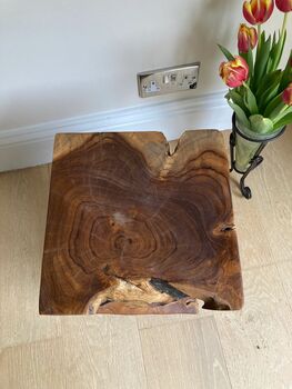 Hand Carved Teak Wooden Root Side Table Square Twisted, 5 of 5