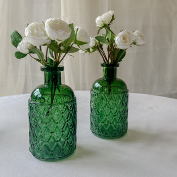 Forest Green Textured Glass Bottle Vase 13cm, 3 of 4