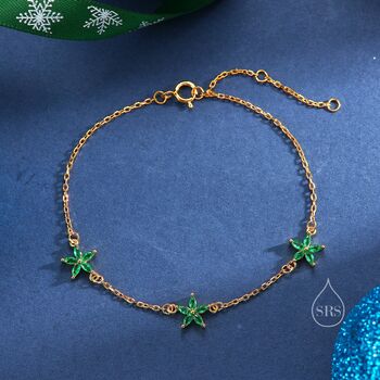 Sterling Silver Tiny Cz Flower Bracelet, 4 of 12