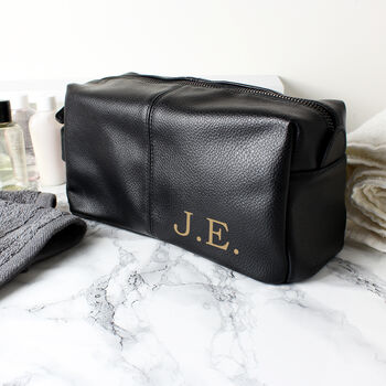 Personalised Luxury Initials Black Leatherette Wash Bag, 2 of 2