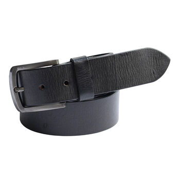 Thick Black Men's Leather Belt Distressed Finish, 3 of 8