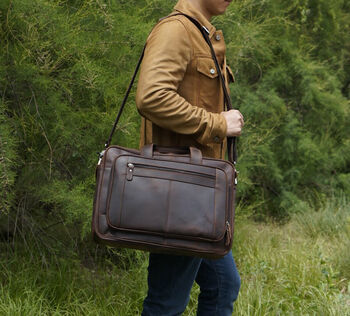 Genuine Leather Briefcase With Luggage Strap Brown, 7 of 9