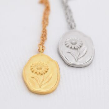 Daisy Flower Oval Pendant Necklace In Sterling Silver, 6 of 10