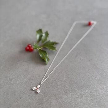 Christmas Holly Sterling Silver Necklace, 2 of 10
