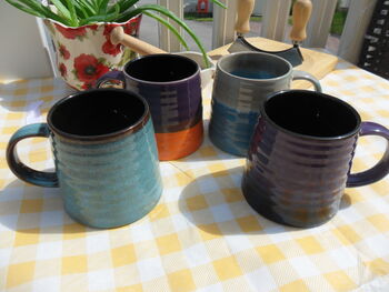 Set Of Four Reactive Glaze Brûlée Mugs In Assorted Alternative Glazes, 5 of 11