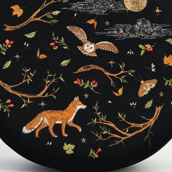 Fox And Owl Embroidered Black Top Handle Saddle Bag, 3 of 8
