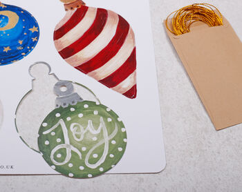 12 Christmas Gift Tags With Bauble Design And Gold Twine, 4 of 4