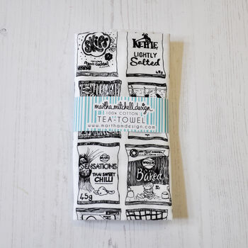 Crisp Packets Illustrated Black And White Tea Towel, 9 of 11