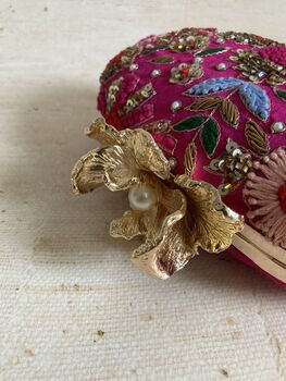 Hot Pink Floral Oval Handcrafted Clutch Bag, 10 of 10