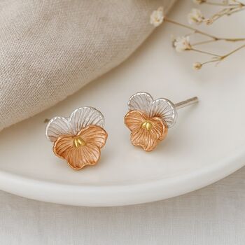 Sterling Silver And Gold Plated Violet Flower Stud Earrings – 7mm, 3 of 6