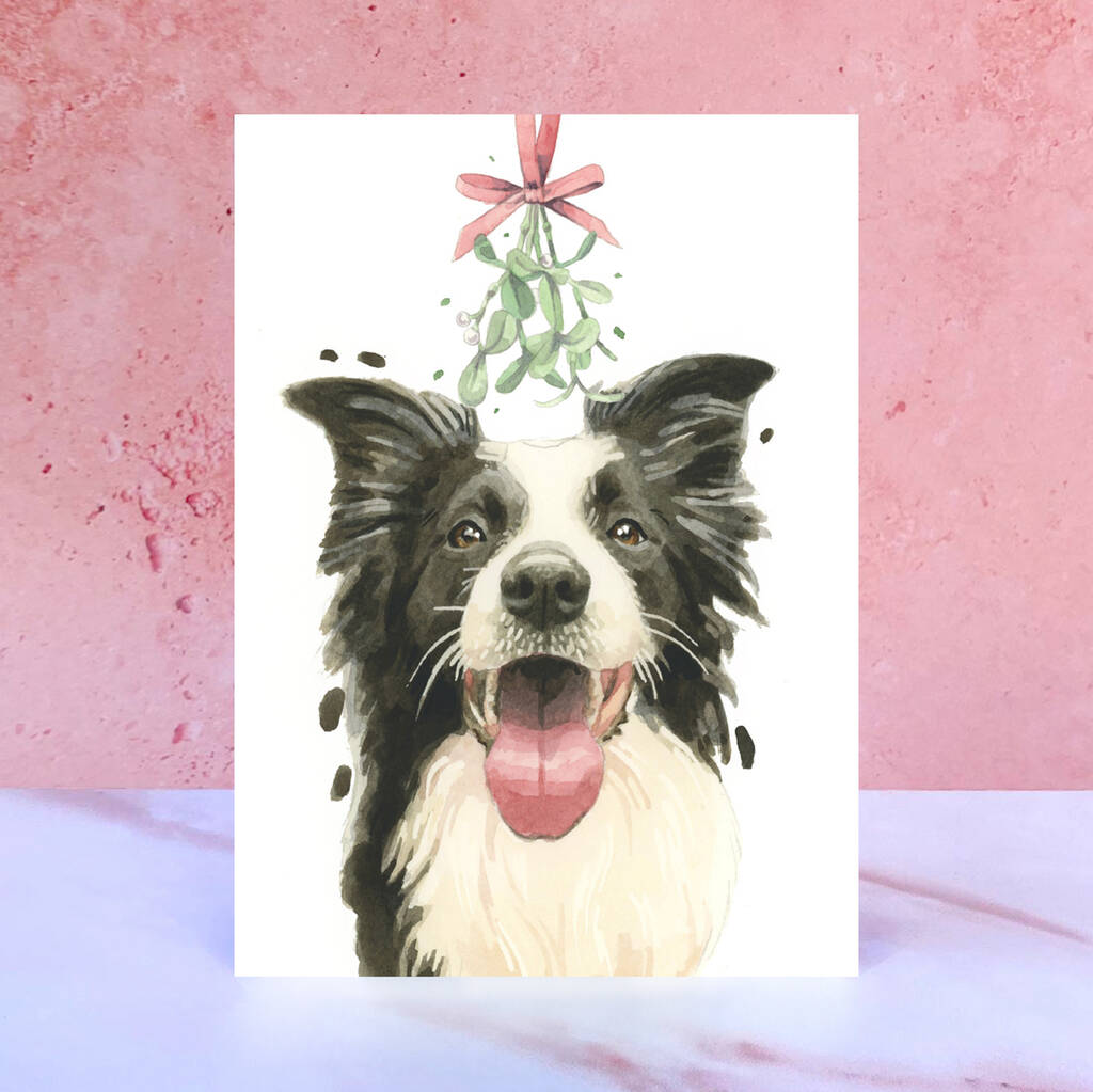 Border Collie Dog Mistletoe Christmas Card