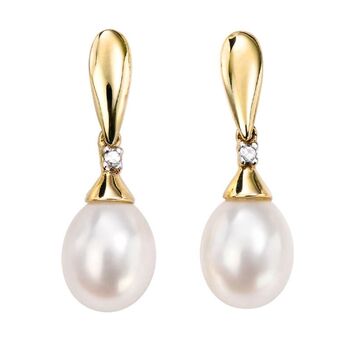 Freshwater Pearl And Diamond Drop Earrings In 9ct Gold, 2 of 7