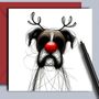 Boxer Dog Christmas Card. Red Nose And Antlers, thumbnail 1 of 2