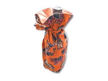 Indian Kalamkari Cotton Pouch With Drawstring, Orange, 3 of 10