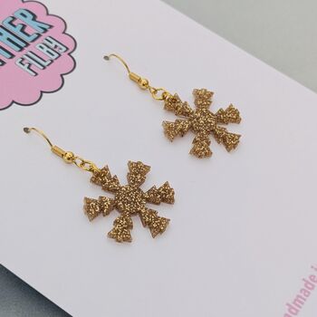 Snowflake Glitter Christmas Resin Earrings Gold And Silver, 8 of 8