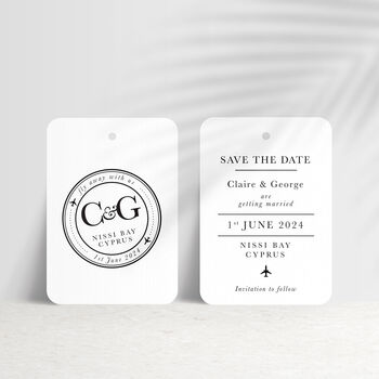 'Fly Away' Destination Save The Date Luggage Tag, 2 of 9