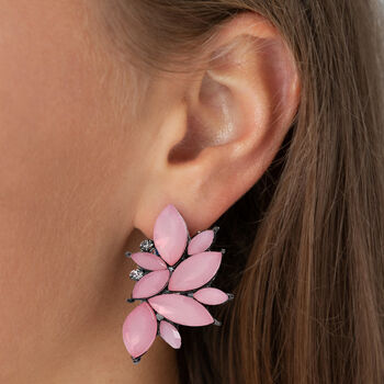 Pink Leaf Crystal Stud Earrings, 2 of 3