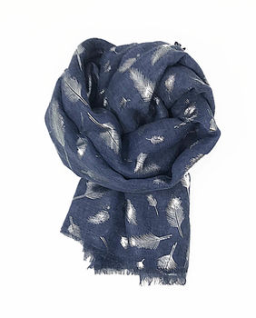 Feather Silver Foil Print Scarf, 3 of 7