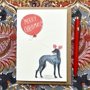 Greyhound Christmas Card Reindog Design, 3 of 3