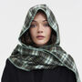 Cathy Green Check Hooded Scarf, thumbnail 3 of 7