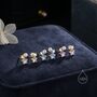 Tiny Moonstone Star And Pearl Stud Earrings, thumbnail 1 of 10