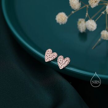 Sterling Silver Hammered Heart Stud Earrings, 3 of 9