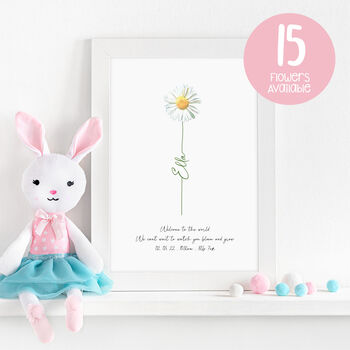 Personalised Watercolour Flower 'New Baby’ A4 Print, 2 of 3