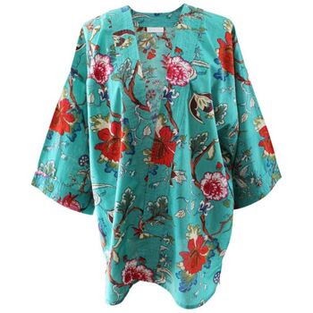Teal Exotic Flower Print Cotton Summer Jacket, 2 of 2
