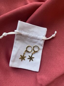 Gold Plated Snowflake Huggie Hoop Christmas Earrings, 3 of 4