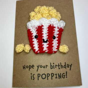 Popcorn Lover Crochet Birthday Card Handmade, 5 of 7