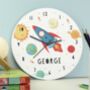 Personalised Rocket In Space Large Wooden Clock, thumbnail 2 of 3