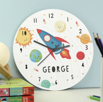 Personalised Rocket In Space Large Wooden Clock, 2 of 3