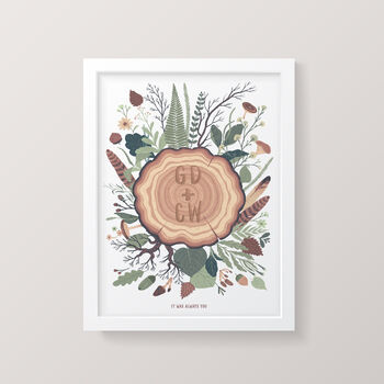 Personalised Woodland Carved Initials Print For Couples, 3 of 4