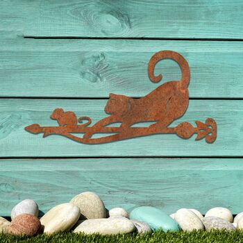 Rusty Metal Cat Chasing Mouse Garden Decor Art, 10 of 10