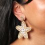Bead And Pearl Starfish Drop Earrings In Gold, thumbnail 3 of 4