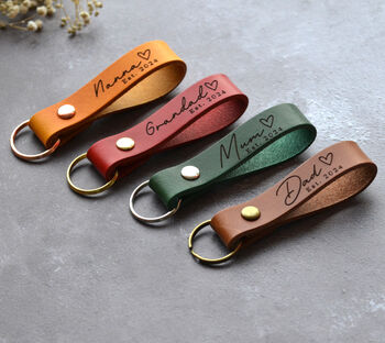 Personalised Leather Keyring For New Dads Mums And Grandparents, 3 of 12