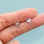 Mismatched Palm Tree And Flamingo Stud Earrings In Sterling Silver, thumbnail 7 of 12