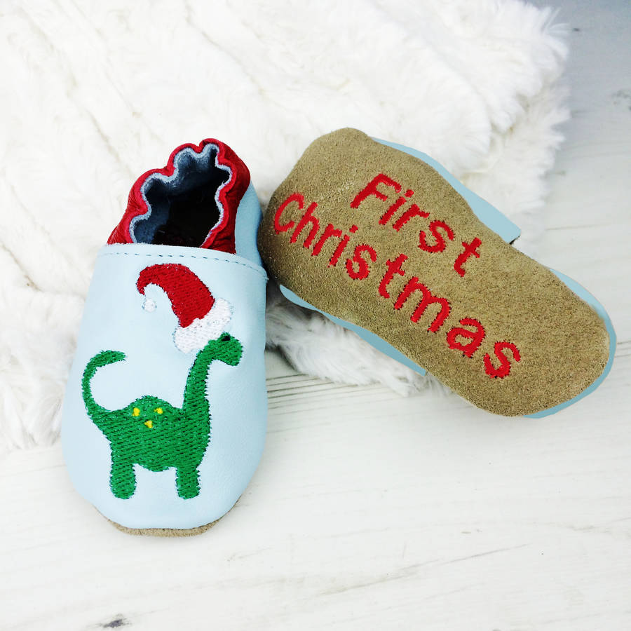 Personalised Christmas Dinosaur Baby Shoes, 1 of 8