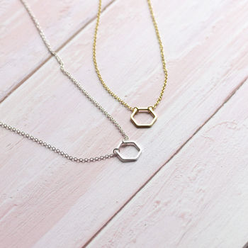 Delicate Outline Hexagon Necklace, 7 of 11